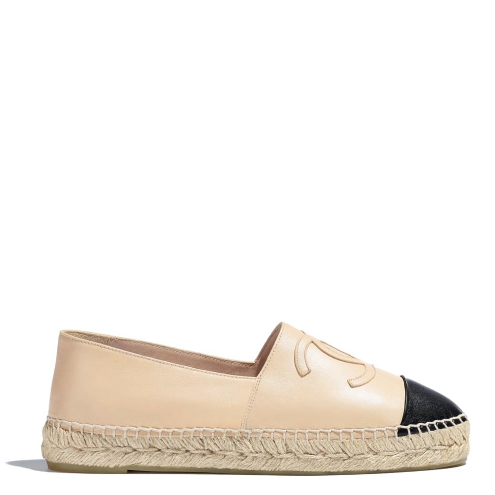 CHANEL Lambskin Beige & Black Espadrilles